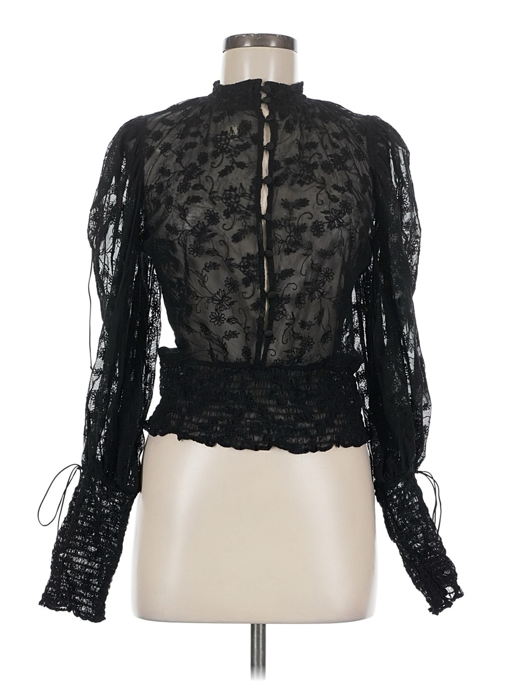 For Love And Lemons Black Sheer Lace Victorian Blouse